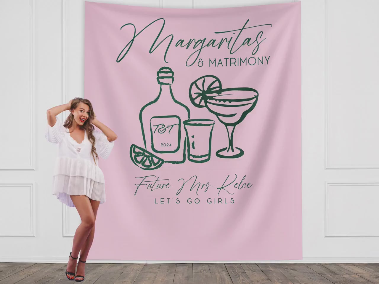 Margs and Matrimony Bachelorette Party Custom Banner, Last Name Bridal Gift, Bachelorette Décor, Personalized Bride Beach Club Backdrop,