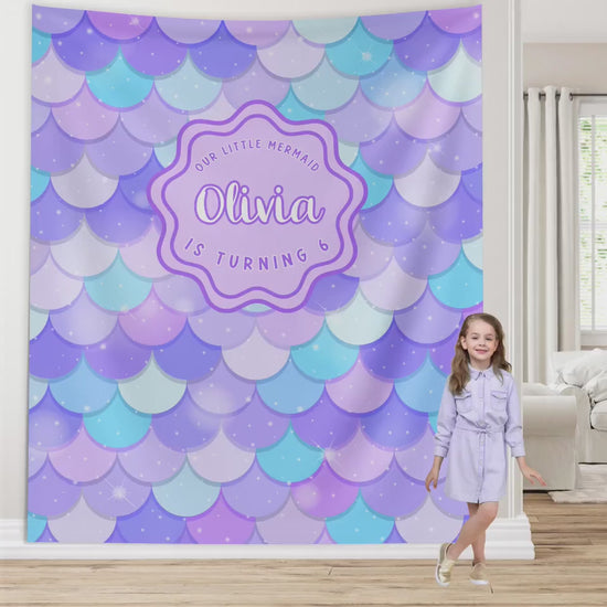 Mermaid Birthday Party Custom Banner, Under the Sea Backdrop, Girl Birthday Party Décor, One-der the Sea, Girl Mermaid Party