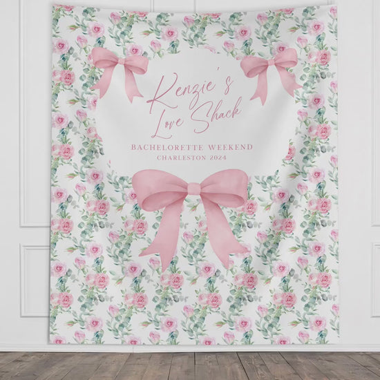 Floral and Bows Custom Banner, Shabby Chic Bachelorette Party Backdrop, Fancy Bridal Shower, Last Toast, Coastal Grandma, Charleston Love