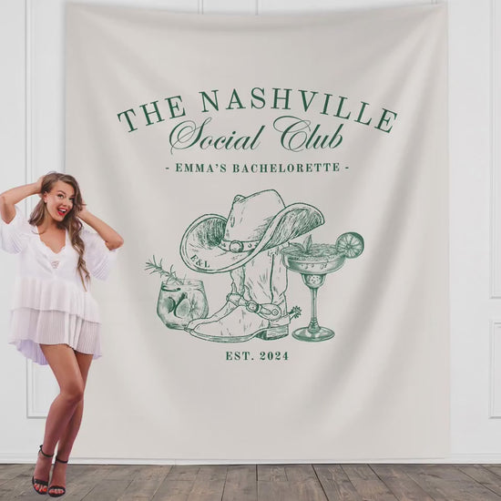The Nashville Social Club Custom Luxury Bachelorette Banner, Last Name Bridal Gift, Cowgirl Western Girls Trip, Personalized Bride Backdrop