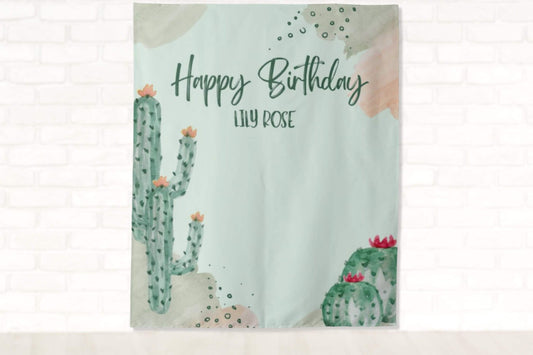 Boho Cactus Party Personalized Backdrop | Desert Dinosaur Custom Party Backdrop