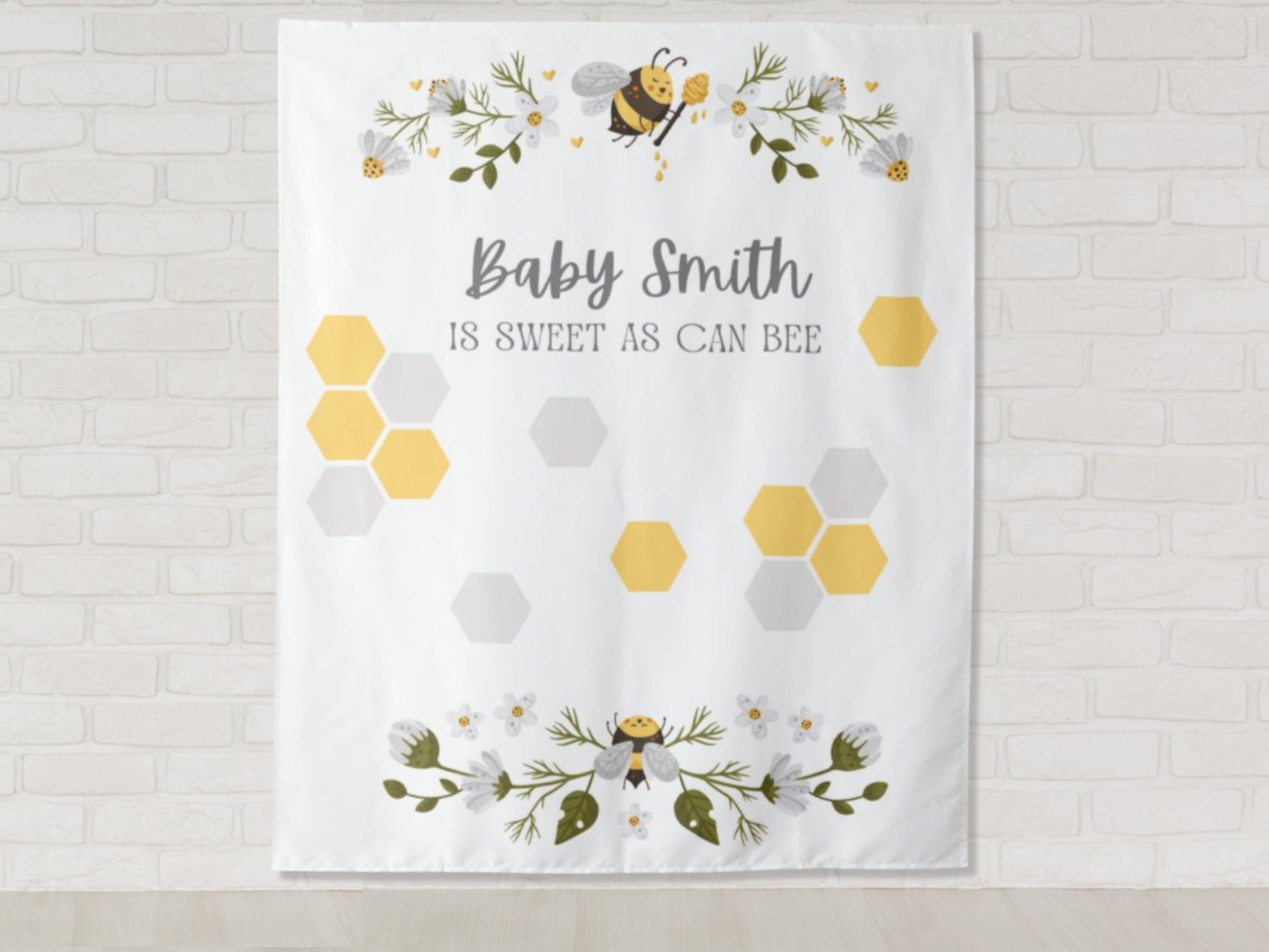 Sweet as Can Bee Personalized Baby Shower Backdrop | Mama Bee Custom Party Backdrop