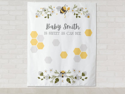 Sweet as Can Bee Personalized Baby Shower Backdrop | Mama Bee Custom Party Backdrop