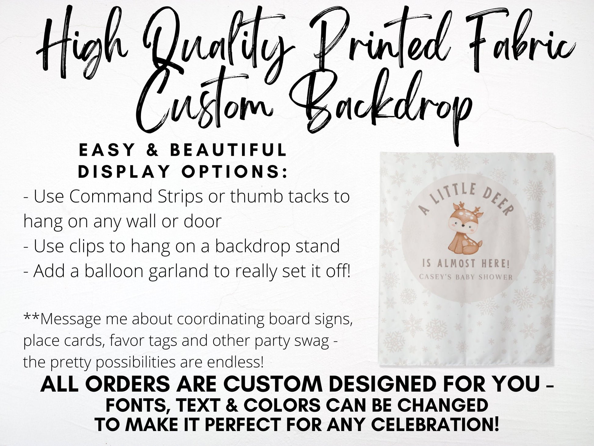 A Little Deer Is Almost Here Custom Baby Shower Backdrop | Winter Woodland Theme Baby Shower Décor