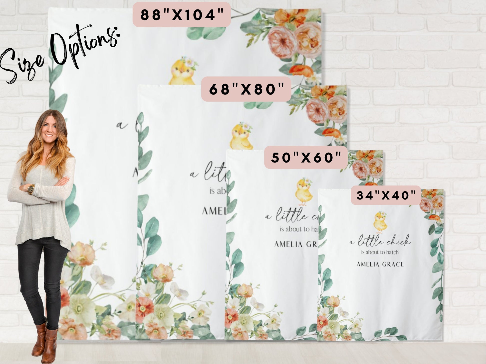 A Little Chick is About To Hatch Custom Baby Shower or Party Backdrop | Personalized Gender Neutral, Girl or Boy Baby Shower Photo Booth