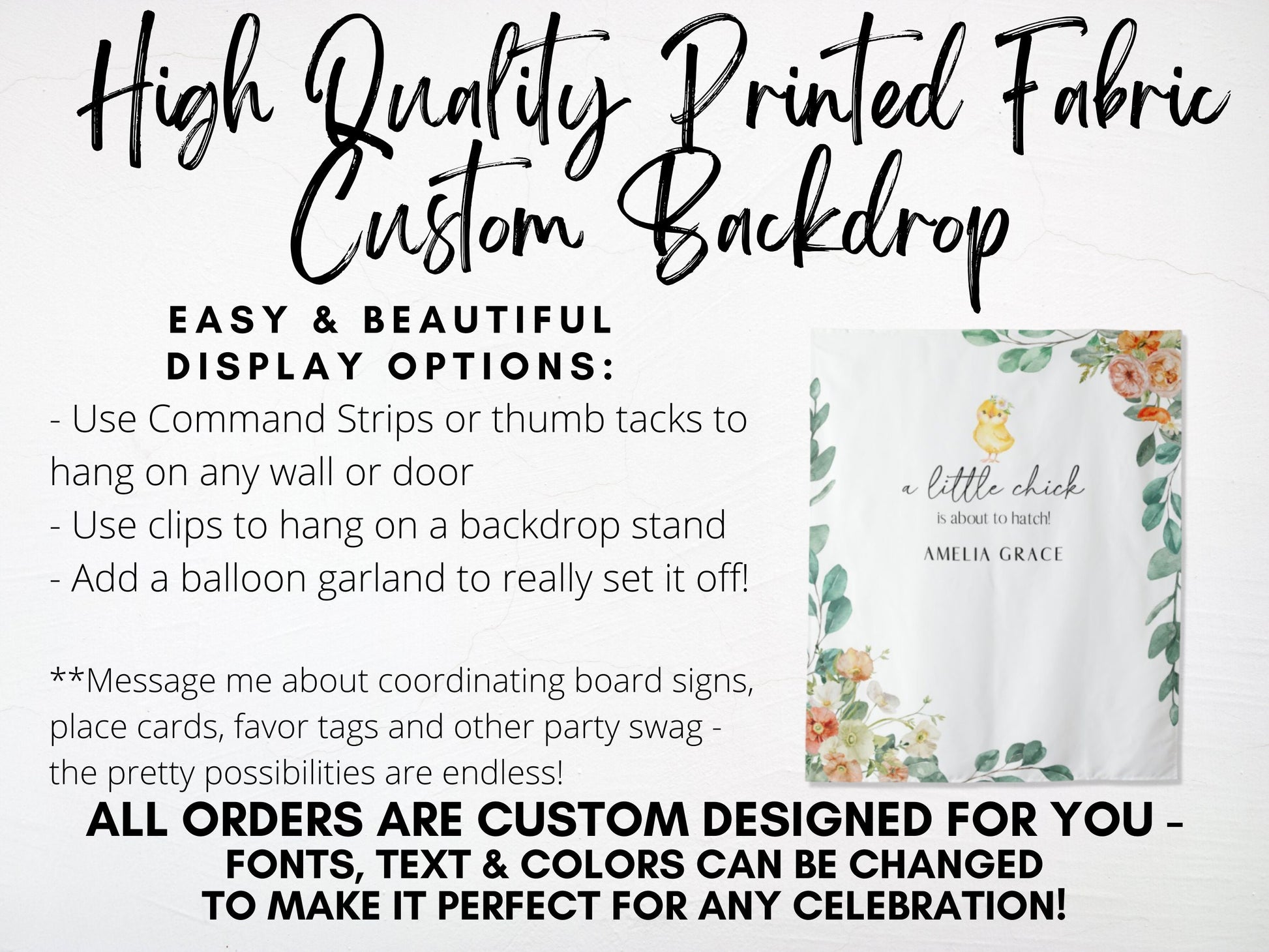 A Little Chick is About To Hatch Custom Baby Shower or Party Backdrop | Personalized Gender Neutral, Girl or Boy Baby Shower Photo Booth