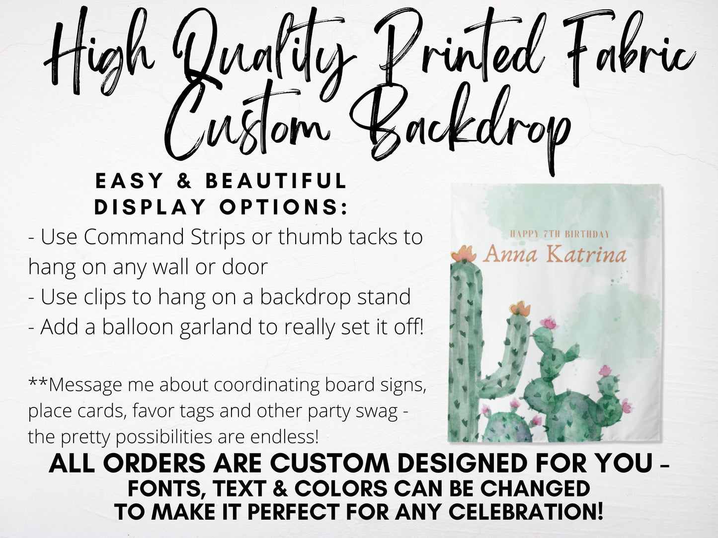 Desert Cactus Custom Text Shower or Party Backdrop | Personalized Boho Baby Shower, Bridal Shower, Bachelorette or Birthday Photo Booth