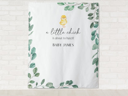 A Little Chick is About To Hatch Custom Baby Shower or Party Backdrop | Personalized Gender Neutral, Girl or Boy Baby Shower Photo Booth