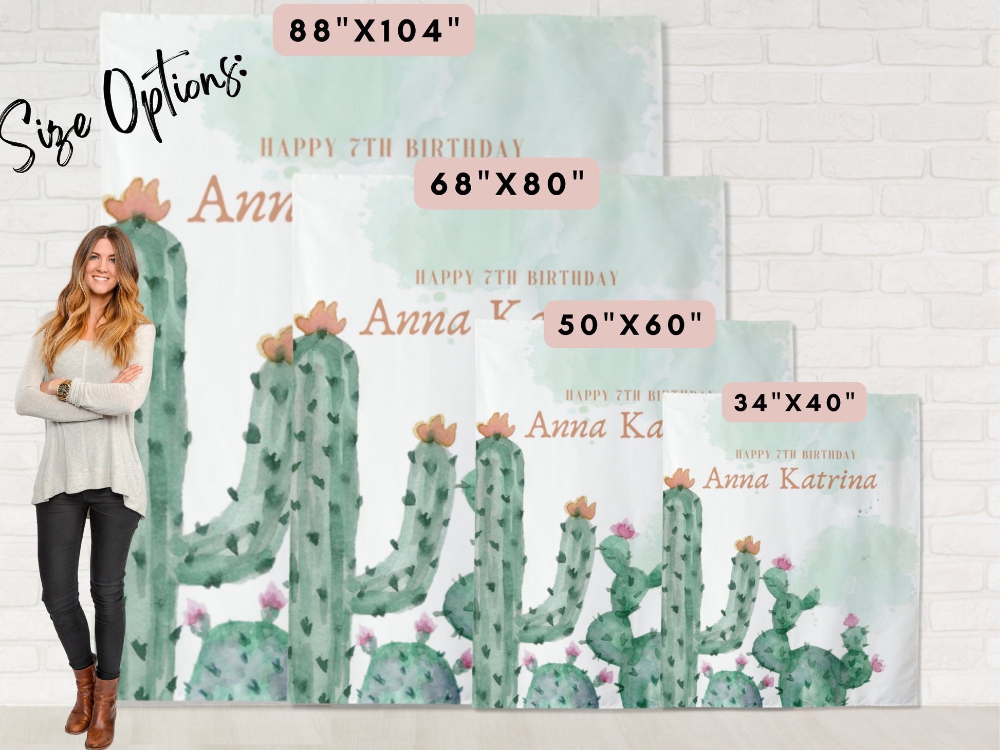 Desert Cactus Custom Text Shower or Party Backdrop | Personalized Boho Baby Shower, Bridal Shower, Bachelorette or Birthday Photo Booth