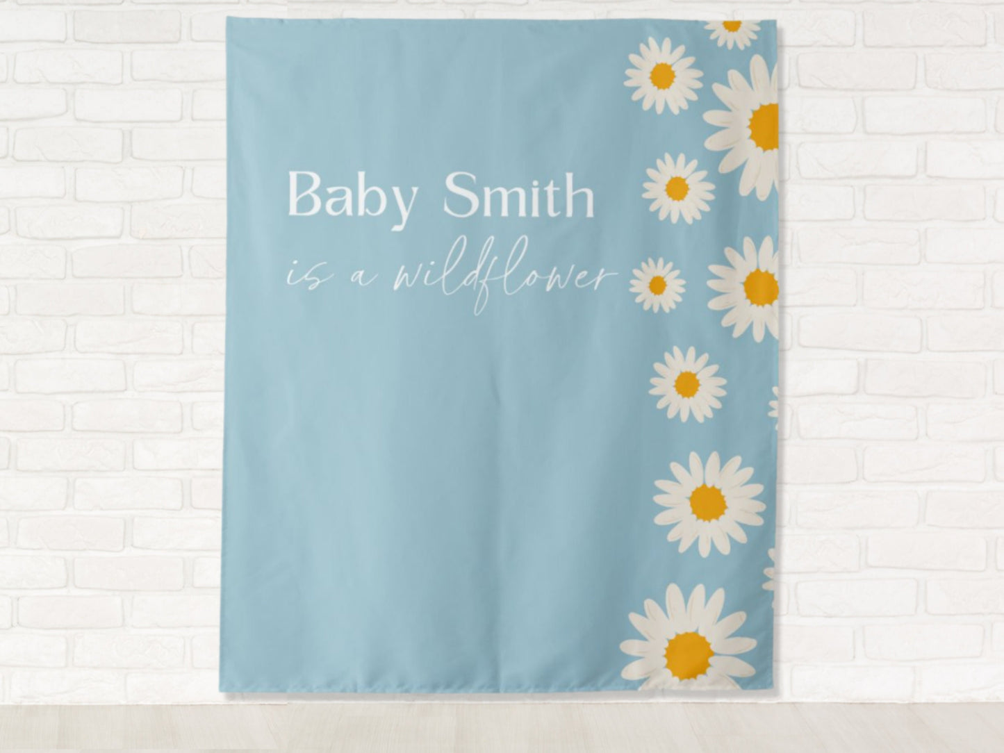 Retro Daisy Edge Custom Text Backdrop | Personalized Groovy Wild One Birthday, Baby Shower Bachelorette or Bridal Shower Photo Booth