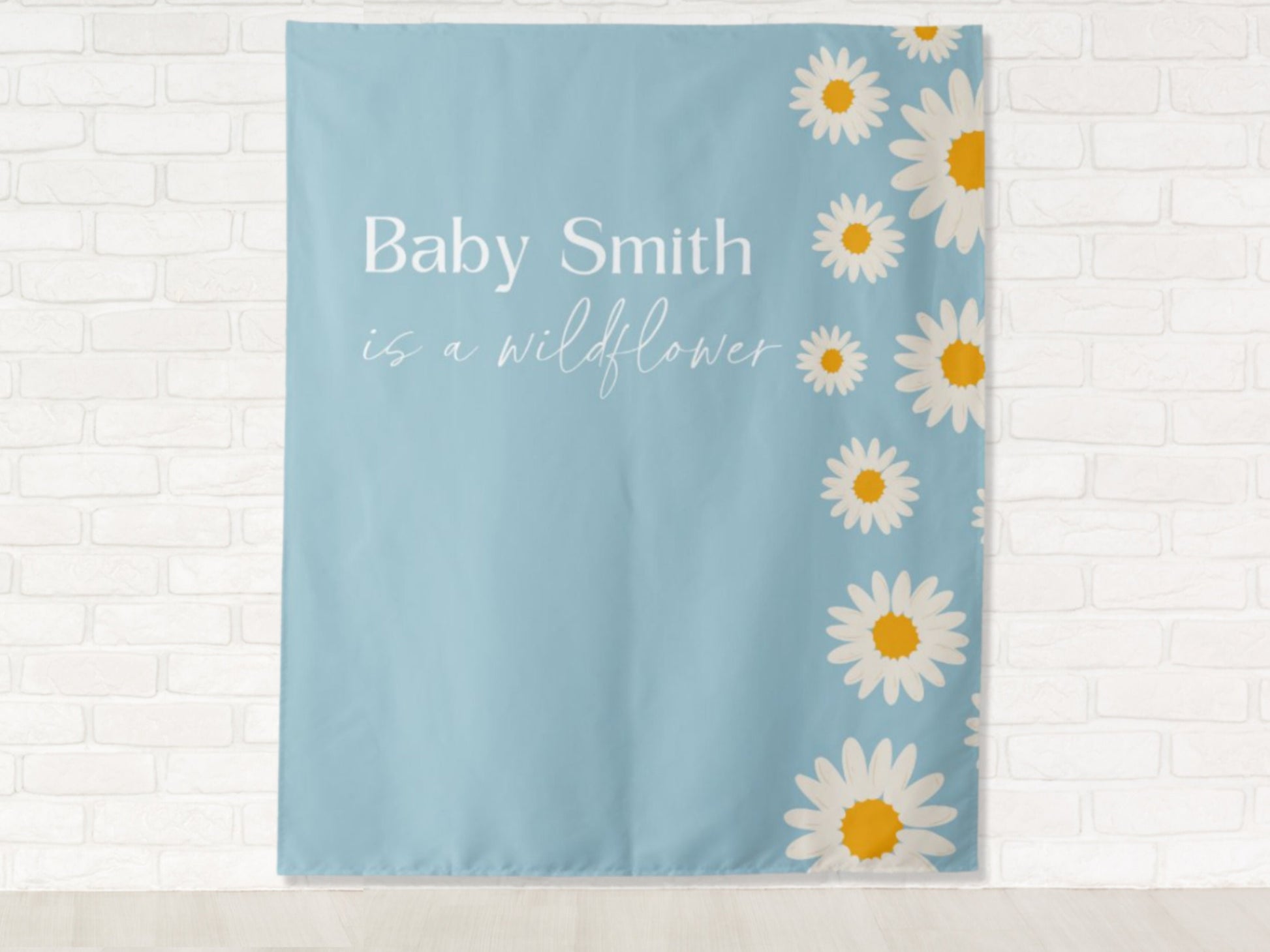 Retro Daisy Edge Custom Text Backdrop | Personalized Groovy Wild One Birthday, Baby Shower Bachelorette or Bridal Shower Photo Booth