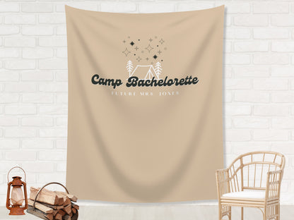 Retro Camp Bachelorette Party Custom Text Backdrop | Mountain Lake Bachelorette Party Personalized Banner