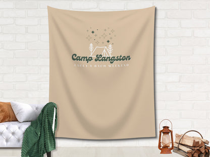 Retro Camp Bachelorette Party Custom Text Backdrop | Mountain Lake Bachelorette Party Personalized Banner