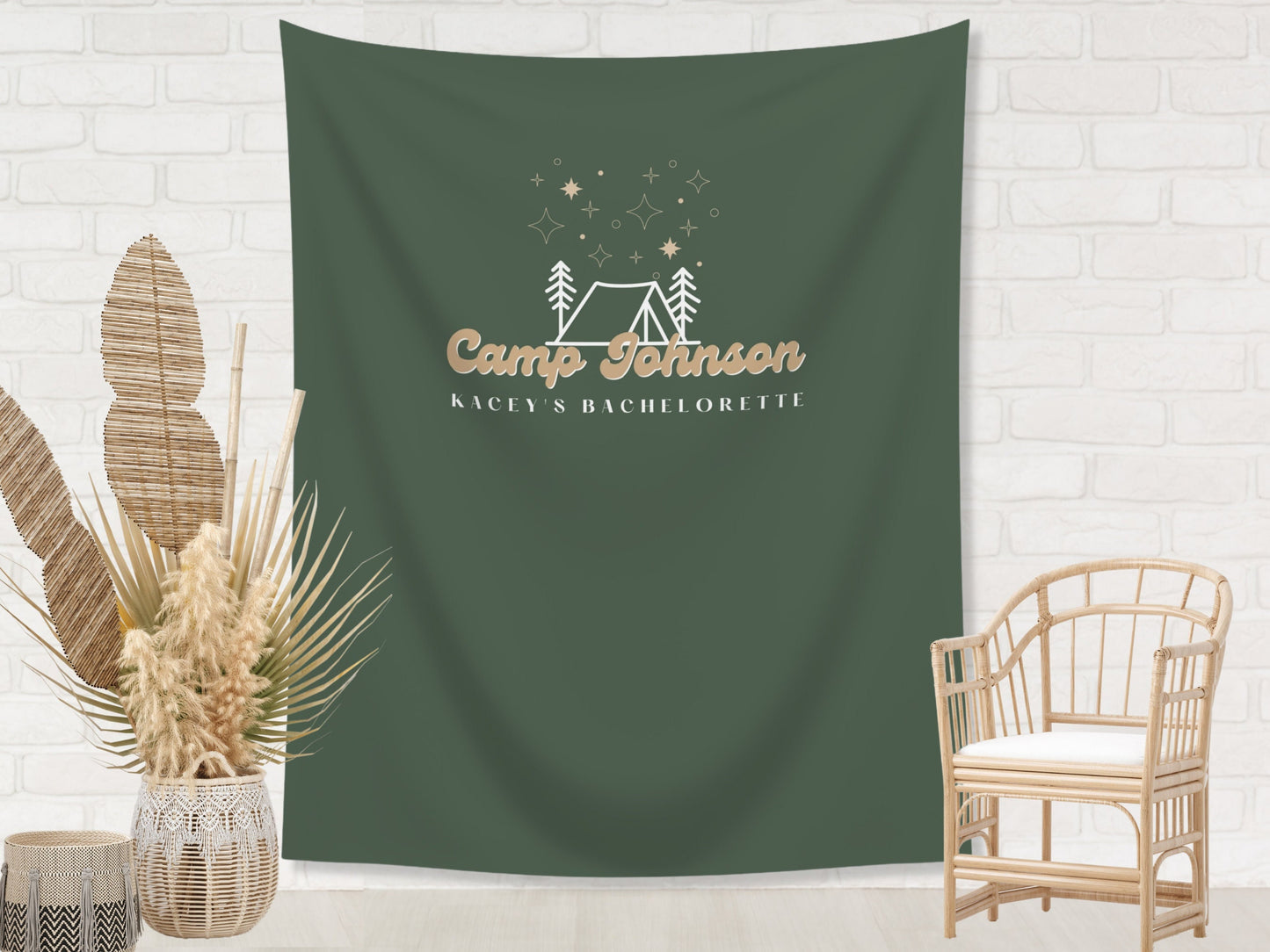 Retro Camp Bachelorette Party Custom Text Backdrop | Mountain Lake Bachelorette Party Personalized Banner