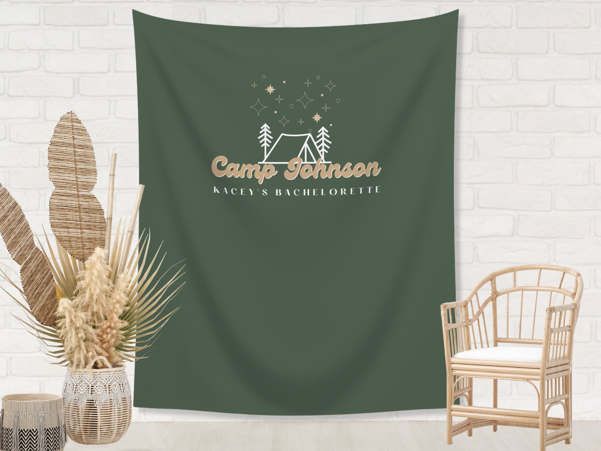 Retro Camp Bachelorette Party Custom Text Backdrop | Mountain Lake Bachelorette Party Personalized Banner