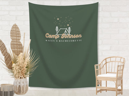 Retro Camp Bachelorette Party Custom Text Backdrop | Mountain Lake Bachelorette Party Personalized Banner