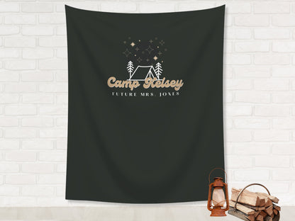 Retro Camp Bachelorette Party Custom Text Backdrop | Mountain Lake Bachelorette Party Personalized Banner