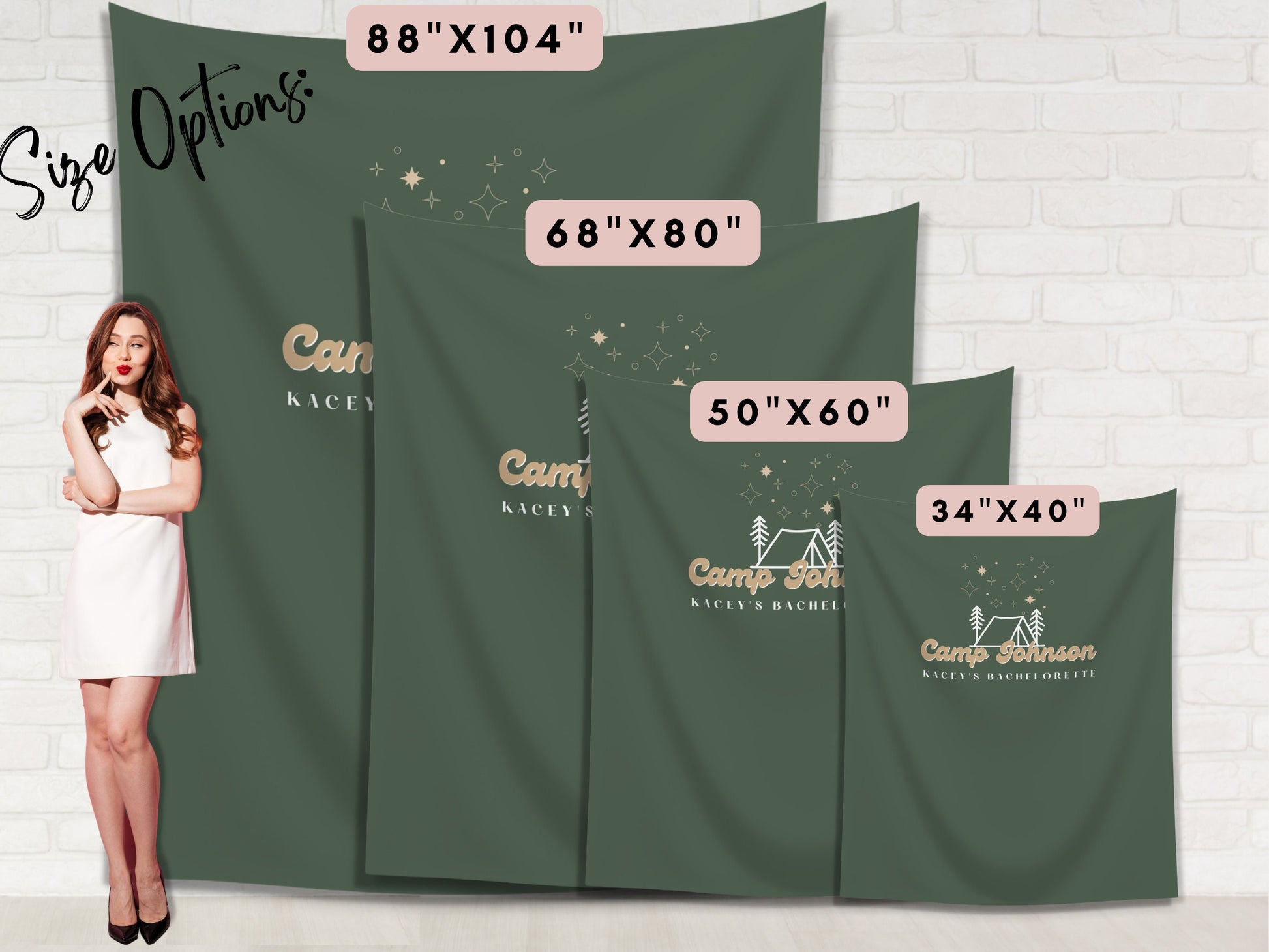 Retro Camp Bachelorette Party Custom Text Backdrop | Mountain Lake Bachelorette Party Personalized Banner