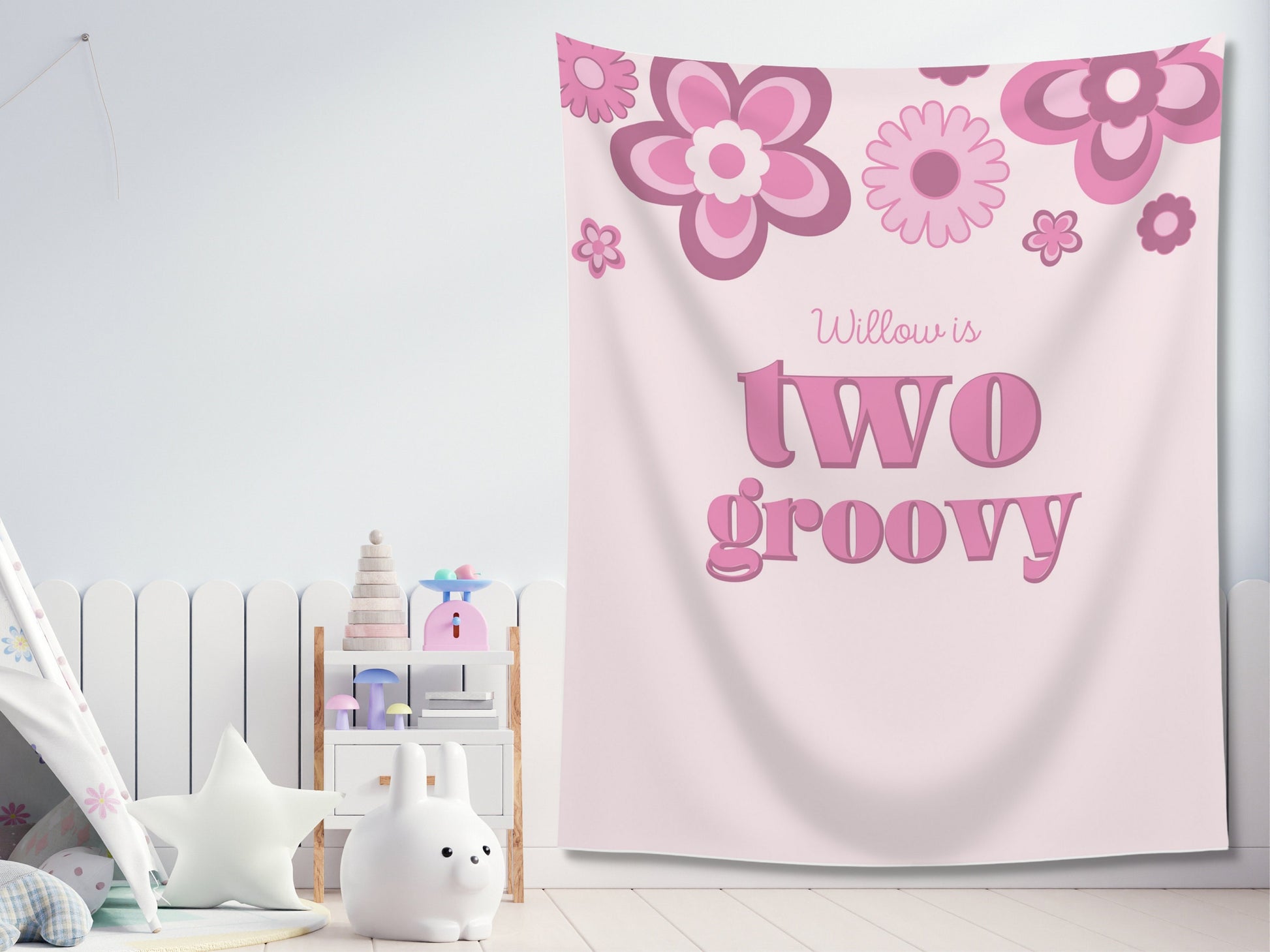 Retro Groovy One Custom 1st Birthday Banner | Two Groovy Personalized 1st, 2nd or 3rd Birthday Party Backdrop