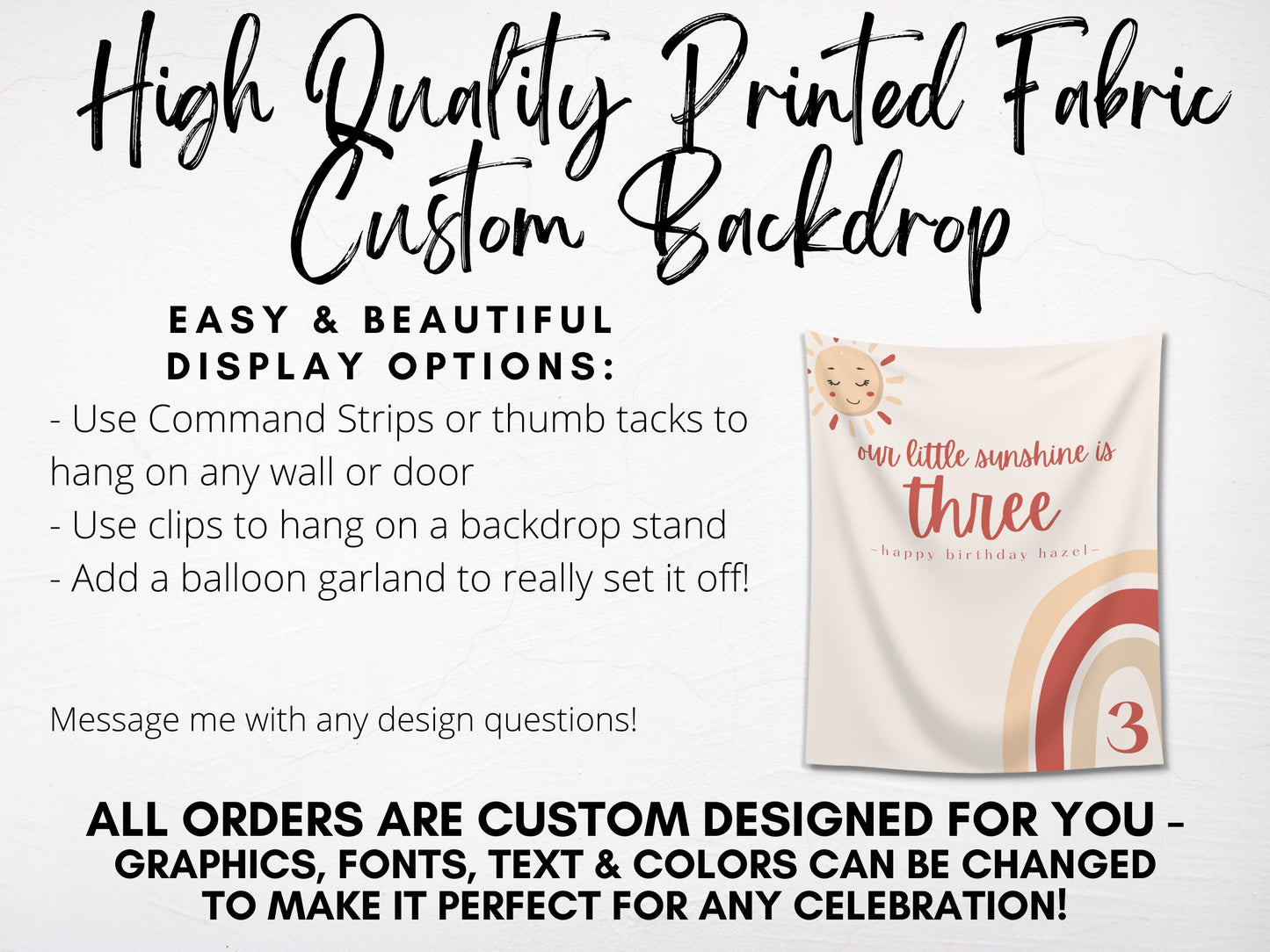 Boho Rainbow Our Little Sunshine Custom Age Banner | Boho Sun Personalized 1st, 2nd or 3rd Birthday Backdrop