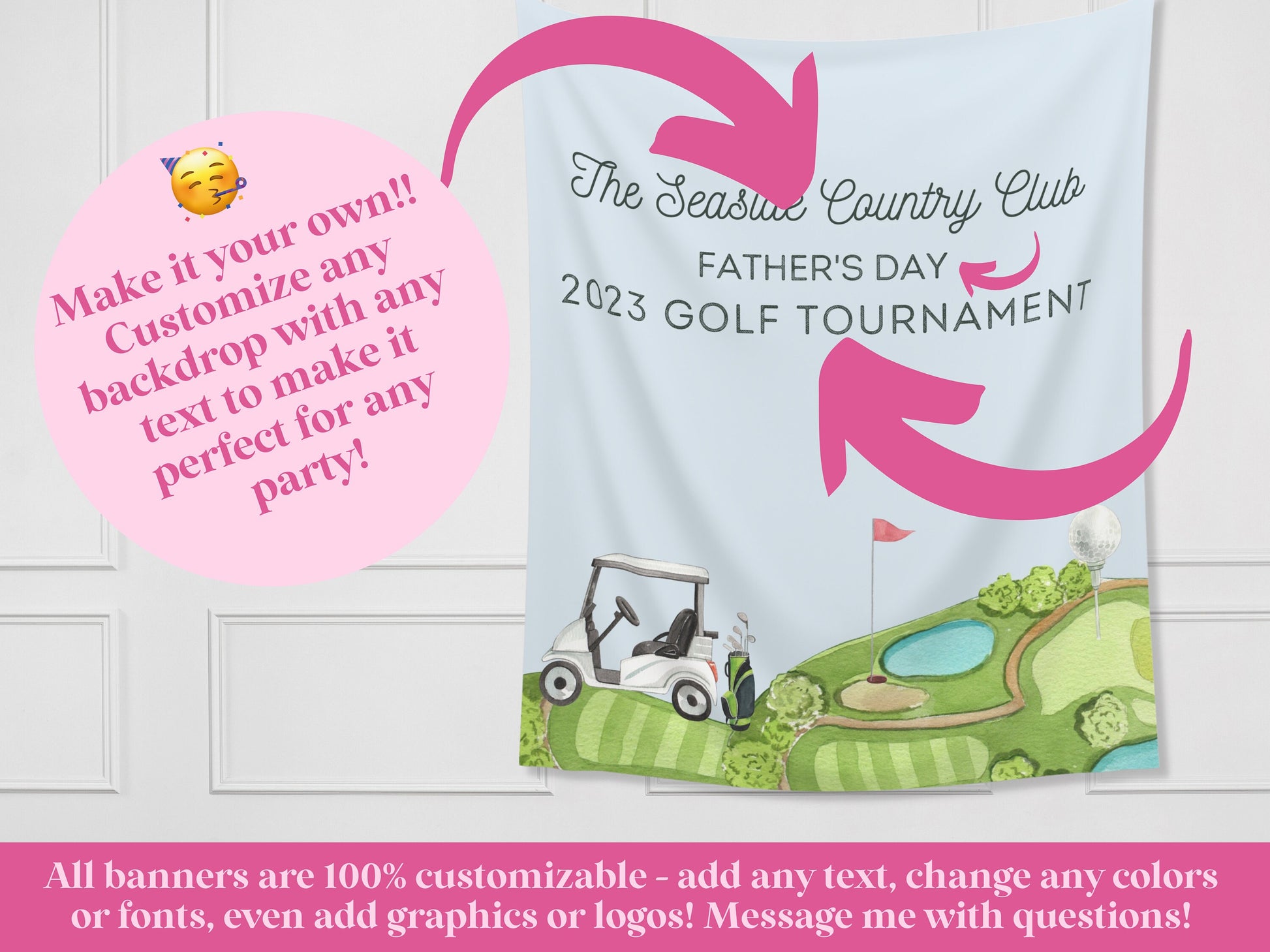 Best Dad By Par Customizable Fabric Banner Father's Day Golf Gift | Personalized Kid's Names Banner | Backdrop for Father's Day BBQ or Party