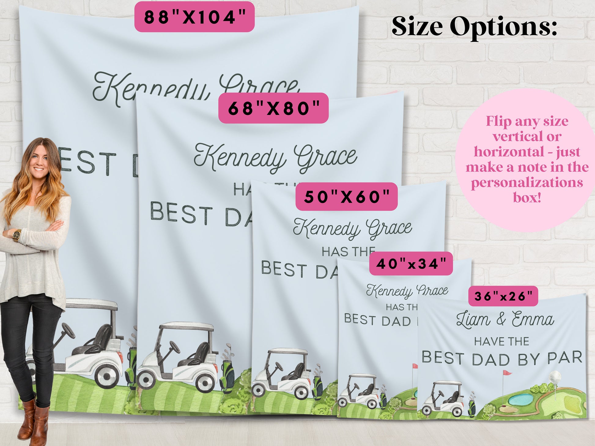 Best Dad By Par Customizable Fabric Banner Father's Day Golf Gift | Personalized Kid's Names Banner | Backdrop for Father's Day BBQ or Party