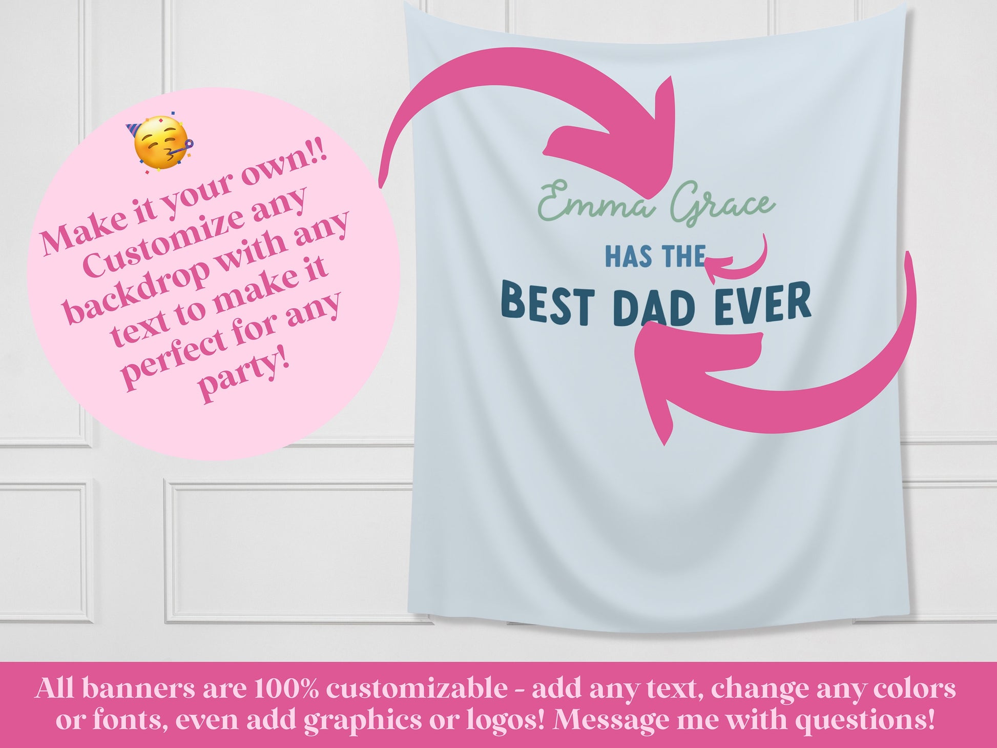 Best Dad Ever Customizable Fabric Banner Father's Day Gift | Personalized Kid's Names Banner | Backdrop for Father's Day BBQ or Party