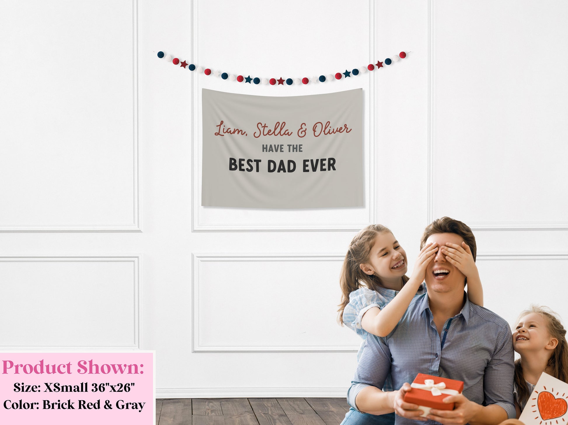 Best Dad Ever Customizable Fabric Banner Father's Day Gift | Personalized Kid's Names Banner | Backdrop for Father's Day BBQ or Party