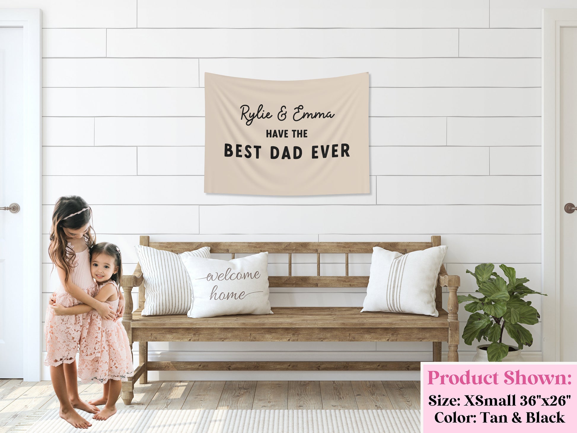 Best Dad Ever Customizable Fabric Banner Father's Day Gift | Personalized Kid's Names Banner | Backdrop for Father's Day BBQ or Party