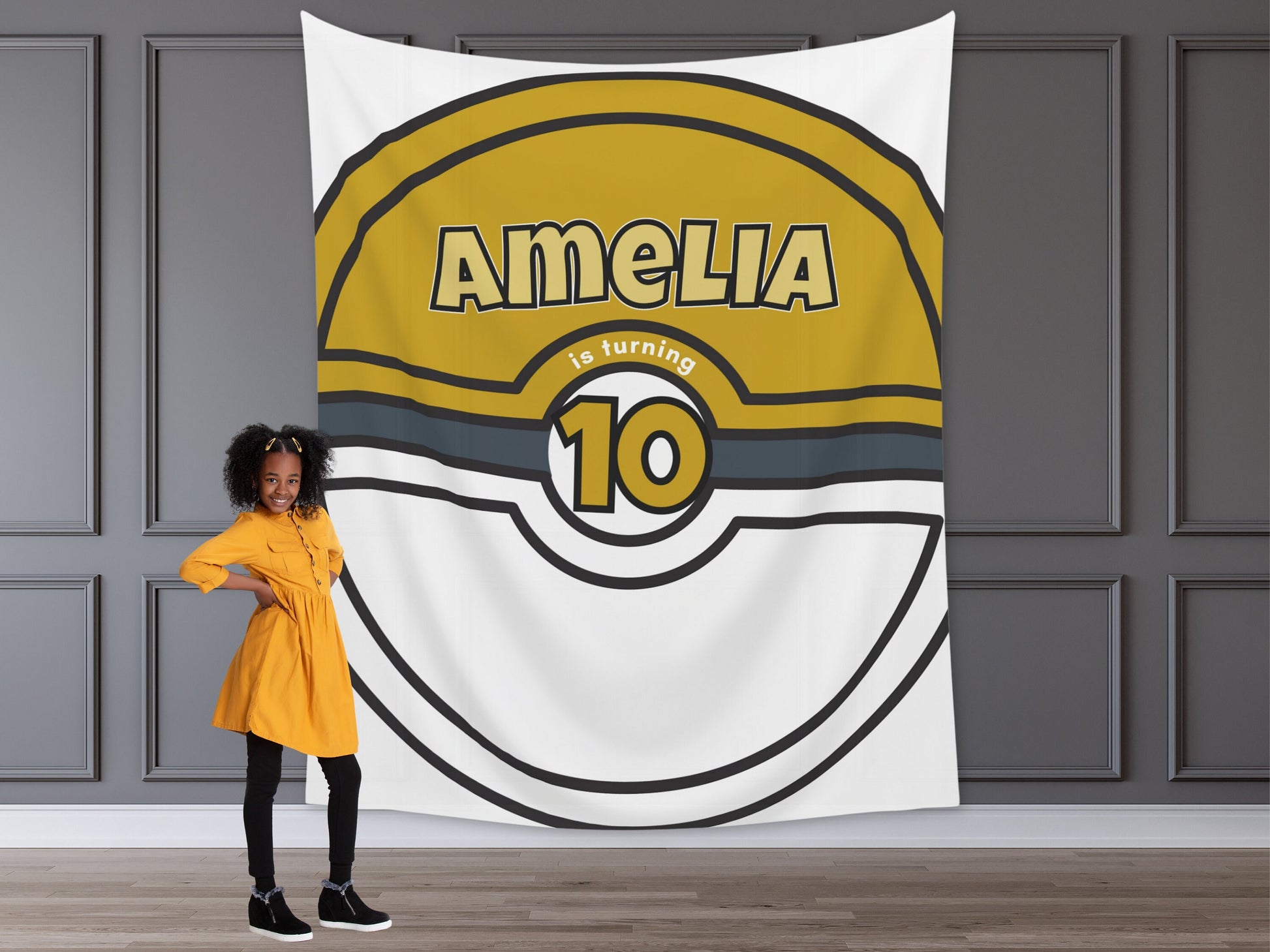 Cartoon Custom Birthday Ball Backdrop | Boy Birthday Party Theme | Red and White Ball or Gold Ball | Poke Party Decorations | Anime Cards